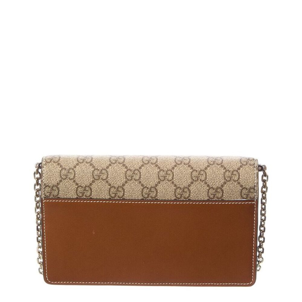 Gucci Gg Emblem Gg Supreme Canvas & Leather Wallet On Chain, Brown - Picture 2 of 4
